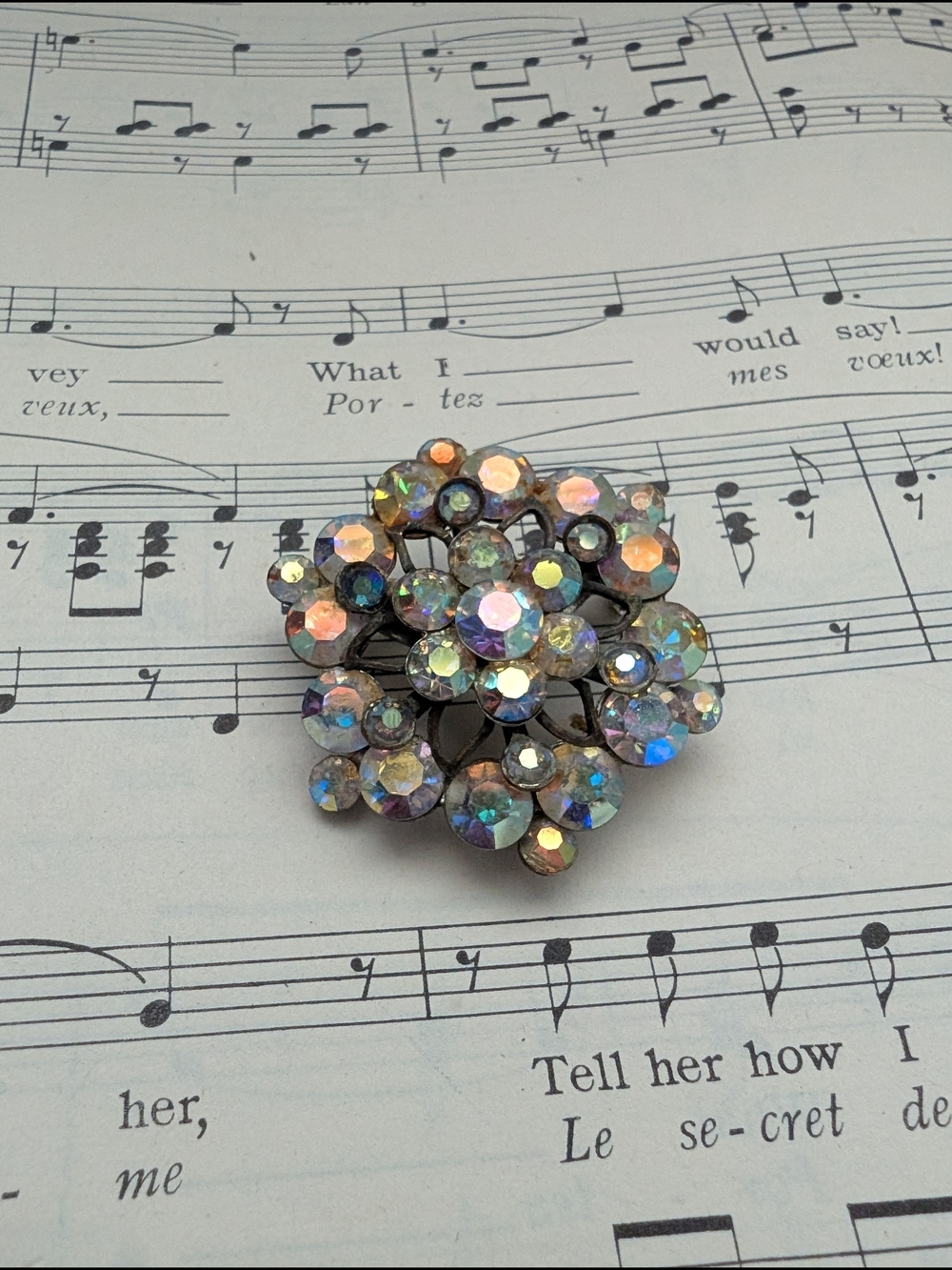 Aurora Borealis Crystal Cluster Brooch - Sparkling Floral Pin